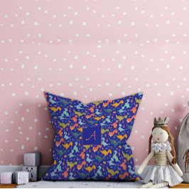 恐竜カラフルの可愛い模様の青い名前 クッション