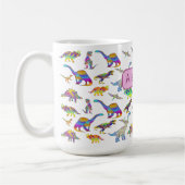 恐竜カラフルの女モノグラムのの子 コーヒーマグカップ (左)
