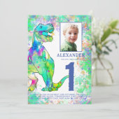 恐竜カラフルの最初の誕生日パーティー写真 招待状 (スタンド正面)