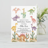 恐竜カラフルの最初の誕生日パーティー 招待状 (スタンド正面)