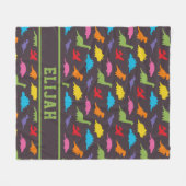 恐竜カラフルの模様、子パーソナライズされた供 フリースブランケット (正面(横))