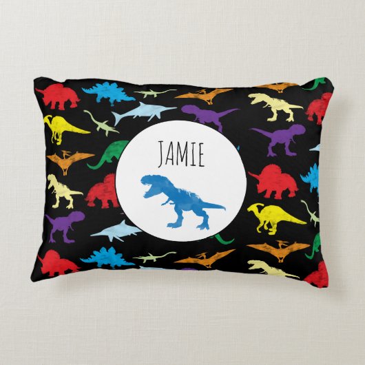 恐竜カラフルの水彩子供のパターン アクセントクッション (裏面)