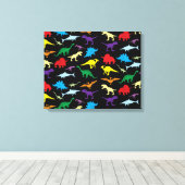 恐竜カラフルの水彩子供のパターン キャンバスプリント (インサイチュ (ウッドフロア))