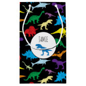 恐竜カラフルの水彩子供のパターン スモールペーパーバッグ (裏面)