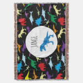 恐竜カラフルの水彩子供のパターン スローブランケット (正面縦)