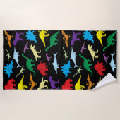 恐竜カラフルの水彩子供のパターン ビーチタオル (正面)