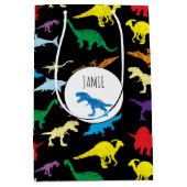 恐竜カラフルの水彩子供のパターン ミディアムペーパーバッグ (正面)