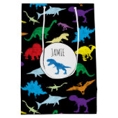 恐竜カラフルの水彩子供のパターン ミディアムペーパーバッグ (裏面)