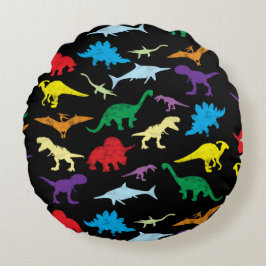 恐竜カラフルの水彩子供のパターン ラウンドクッション