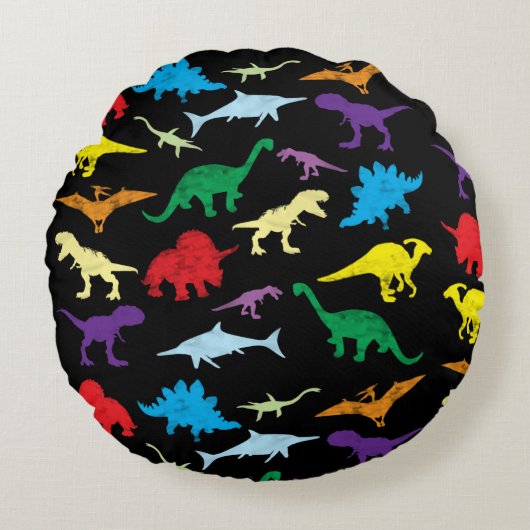 恐竜カラフルの水彩子供のパターン ラウンドクッション (正面)