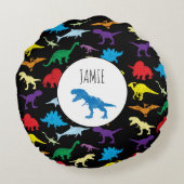 恐竜カラフルの水彩子供のパターン ラウンドクッション (裏面)