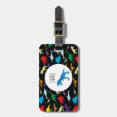 恐竜カラフルの水彩子供のパターン ラゲッジタグ (正面縦)