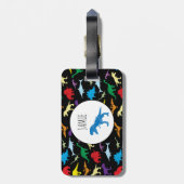 恐竜カラフルの水彩子供のパターン ラゲッジタグ (裏面縦)