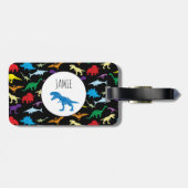 恐竜カラフルの水彩子供のパターン ラゲッジタグ (裏面横)