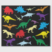 恐竜カラフルの水彩子供のパターン ラッピングペーパー (フラット)