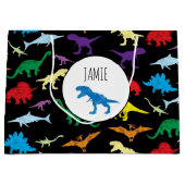 恐竜カラフルの水彩子供のパターン ラージペーパーバッグ (正面)