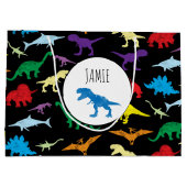 恐竜カラフルの水彩子供のパターン ラージペーパーバッグ (裏面)