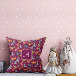 恐竜カラフルの漫画かわいいパターン赤の名前 クッション