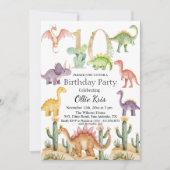 恐竜カラフルの10歳の誕生日パーティー 招待状 (正面)