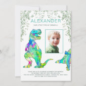 恐竜カラフルの2回目の誕生日パーティー写真 招待状 (正面)