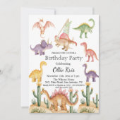 恐竜カラフルの4歳の誕生日パーティー 招待状 (正面)