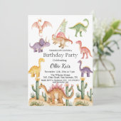 恐竜カラフルの4歳の誕生日パーティー 招待状 (スタンド正面)