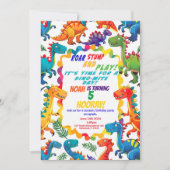 恐竜カラフルよくはしゃぐをテーマにした誕生日パーティー 招待状 (正面)