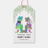恐竜カラフルをテーマにした結婚Thanks Thanks You ギフトタグ (正面)