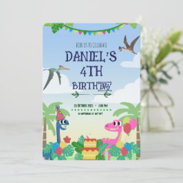 恐竜カラフルをテーマにした誕生日パーティーの招待状 招待状