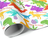 恐竜カラフルグリーンパープル子供の誕生日 ラッピングペーパー (ロールコーナー)