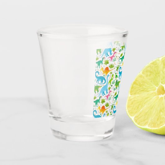 恐竜カラフルシームレスパターン、恐竜の船員 ショットグラス (左)