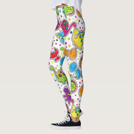 恐竜カラフルシームレスパターン、恐竜の船員 レギンス (左)