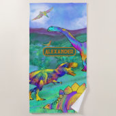恐竜カラフルジュラ紀の景観名 ビーチタオル (正面)