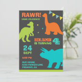 恐竜カラフル子供の誕生日パーティの招待状 招待状 (スタンド正面)