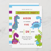 恐竜カラフル子供の誕生日パーティー 招待状 (正面/裏面)