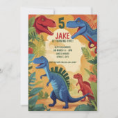 恐竜カラフル第5誕生日キッズパーティー 招待状 (正面)