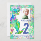 恐竜カラフル誕生日パーティーの写真 招待状 (正面)