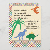 恐竜カラフル誕生日パーティーの招待状 招待状 (正面/裏面)