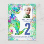 恐竜カラフル誕生日パーティー写真バジェット インビテーションポストカード (正面)