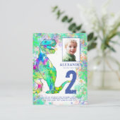 恐竜カラフル誕生日パーティー写真バジェット インビテーションポストカード (スタンド正面)