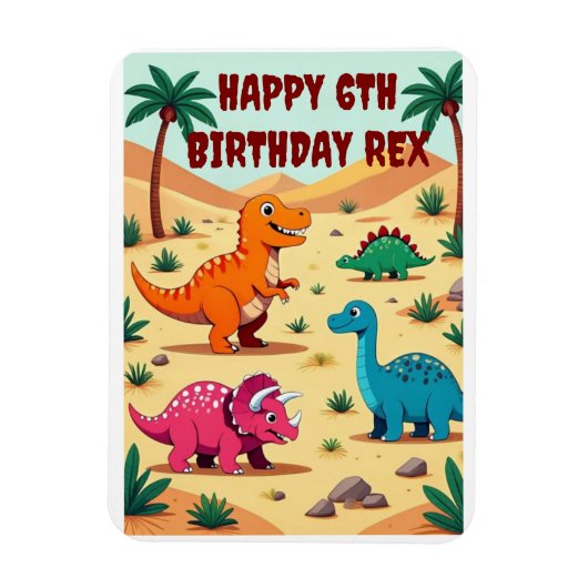恐竜カラフル誕生日パーティー招待カード マグネット (縦)