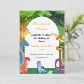 恐竜カラフル誕生日招待状子供へ 招待状 (スタンド正面)