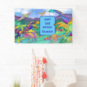 恐竜カラフル2回目の誕生日パーソナライズされた 横断幕 (インサイチュ)