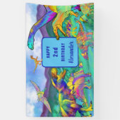 恐竜カラフル2回目の誕生日パーソナライズされた 横断幕 (縦)