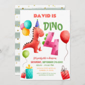 恐竜カラフル4th誕生日ディノパーティー 招待状 (正面/裏面)
