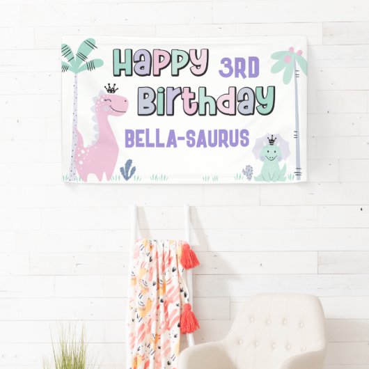 恐竜ガーリーのA轟音が可能な任意の年齢ハッピーバースデー 横断幕 (インサイチュ)