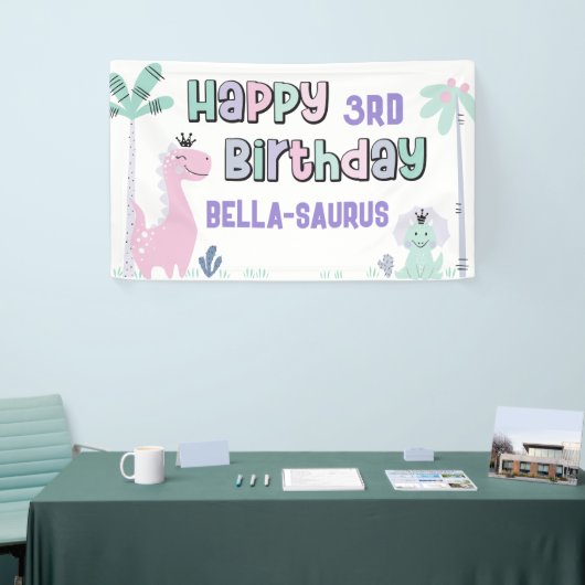 恐竜ガーリーのA轟音が可能な任意の年齢ハッピーバースデー 横断幕 (トレードショー)