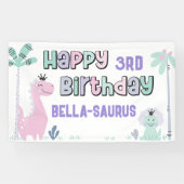 恐竜ガーリーのA轟音が可能な任意の年齢ハッピーバースデー 横断幕 (横)