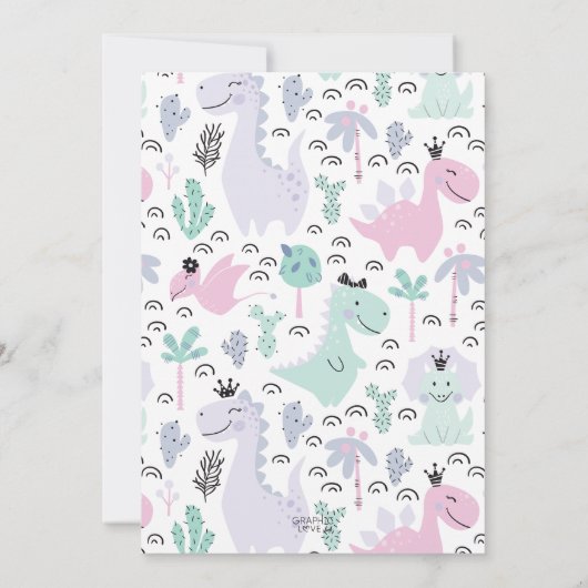 恐竜ガーリーのA轟音の誕生日パーティー任意の年齢 招待状 (裏面)