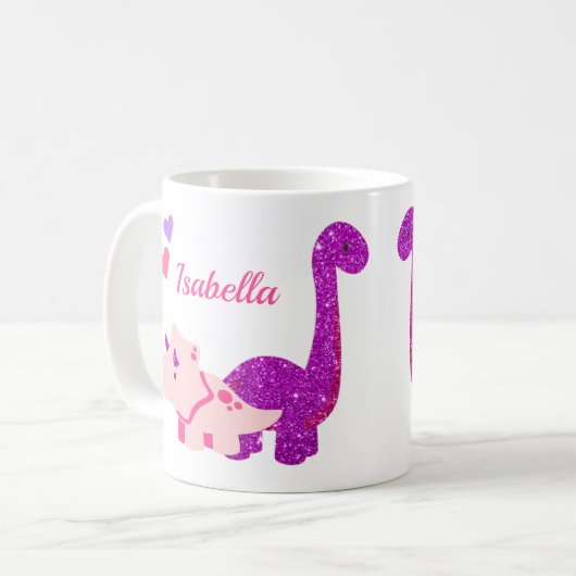 恐竜ガーリーピンクのコーパーソナライズされたヒマグ コーヒーマグカップ (正面左)